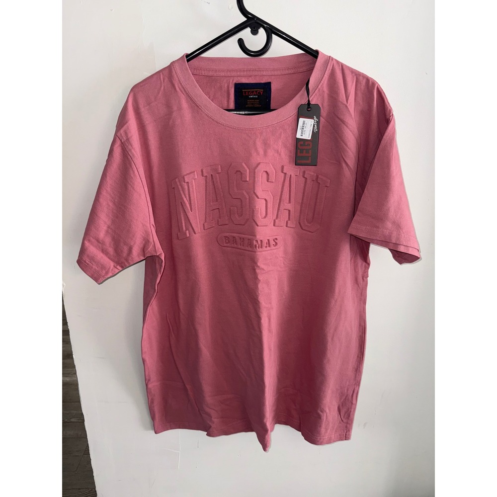 Legacy Vintage Nassau Bahamas Embossed T Shirt Mens 2XL Pink Short Sleeve New